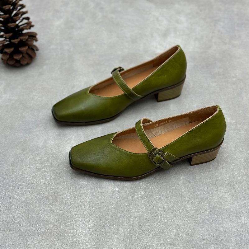 Johnature Туфли-лодочки женские из натуральной кожи на толстом каблуке в стиле ретро с квадратным носком и каблуком Мэри Джейн