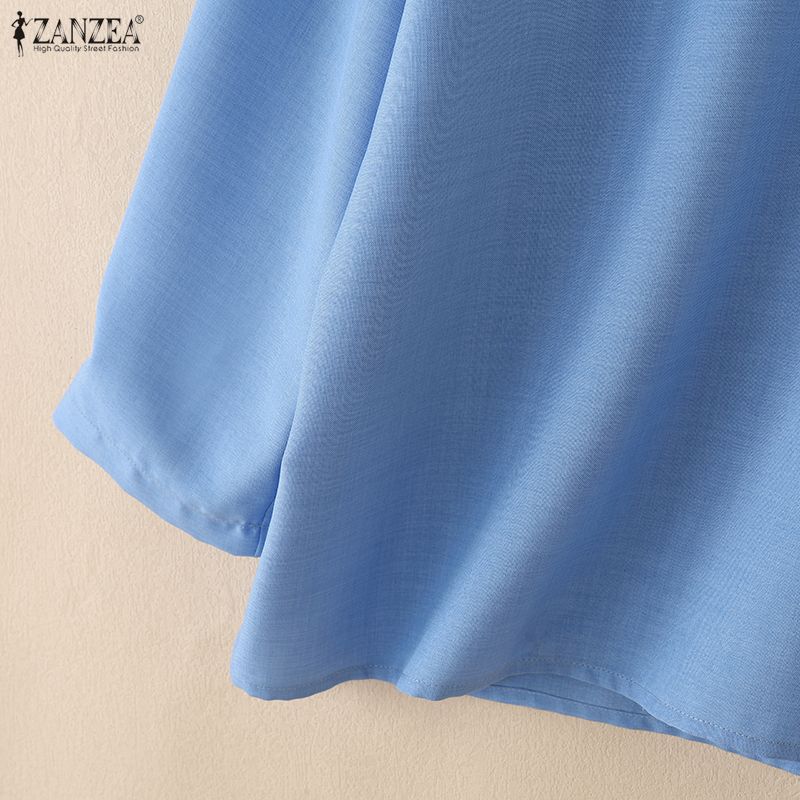 ZANZEA Женская повседневная однотонная блузка с v-образным вырезом и рукавами 3/4