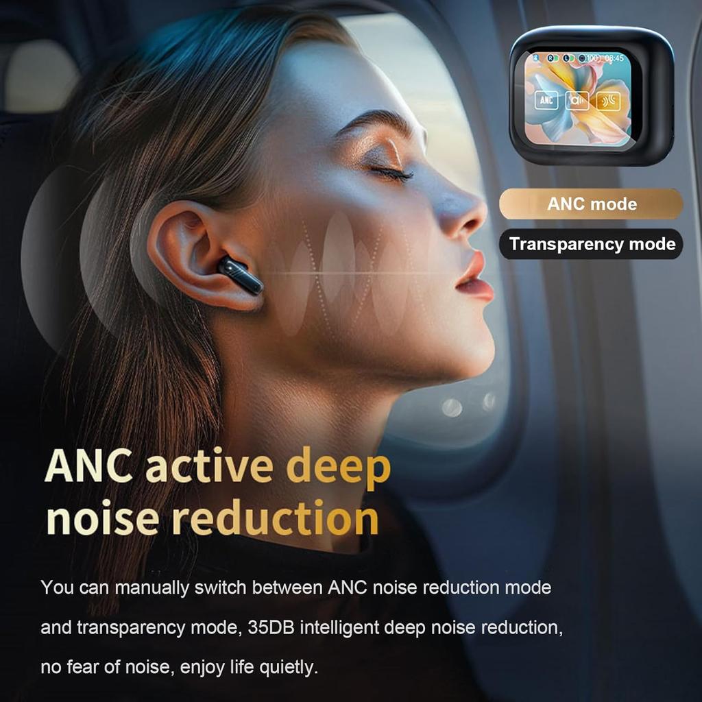 Active Noise Cancelling Earbuds ANC Smart Touch Screen Bluetooth 5.4 Ear Buds Earphones for iPhone Android True Wireless Earbuds for Sport Workout Gym