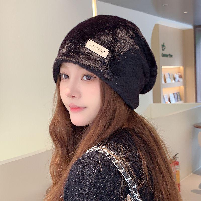 Женская ветрозащитная вязаная шапка - Пушистая, теплая, подходит для большой головы, идеально подходит для осени и зимы на открытом воздухе