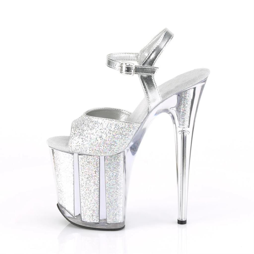 2024 женские новые сандалии на высоком каблуке 20 см, туфли для танцев на пилоне для ночного клуба, серебряные свадебные туфли с блестками YKC