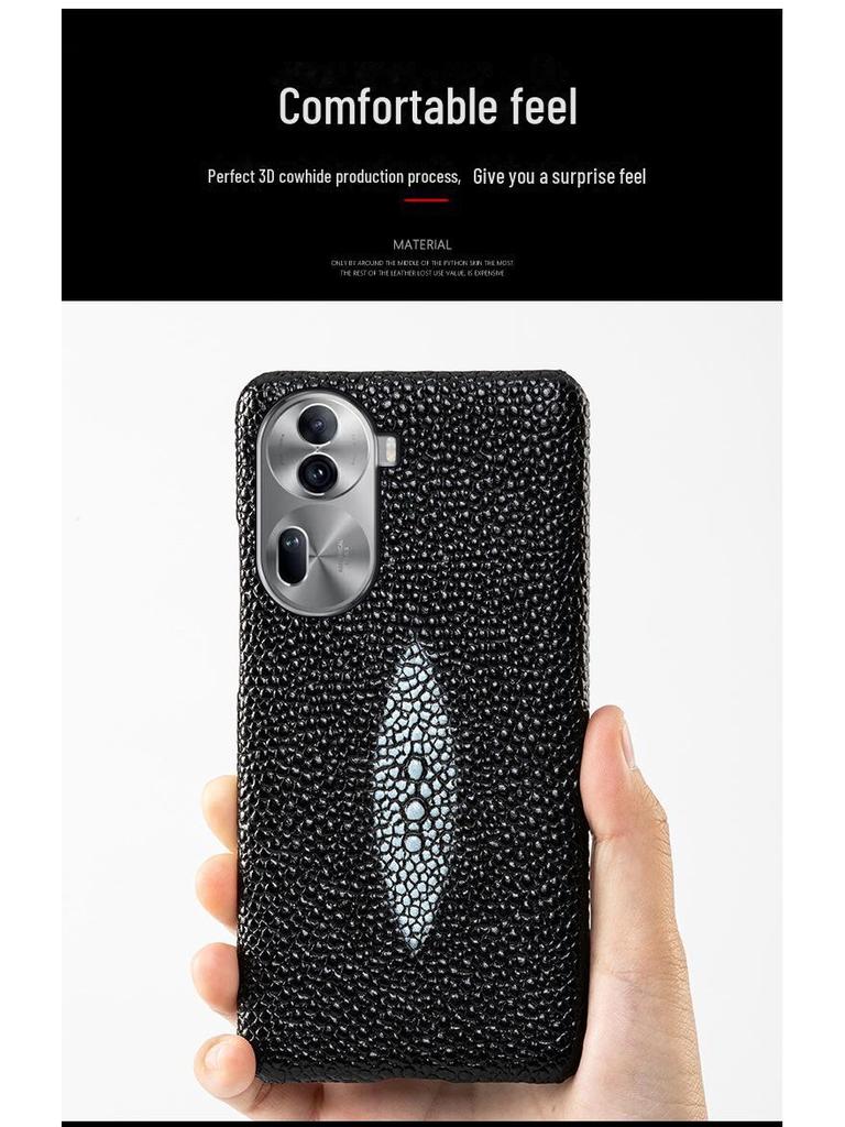 Чехол-накладка из кожи коровьей шкуры с жемчужным узором рыбьей кожи для OPPO Reno4/Reno4Pro