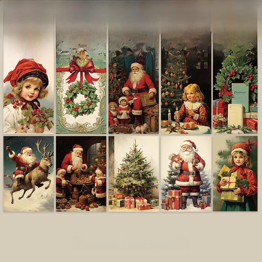 Набор из 10 ретро-рождественских открыток и наклеек на стену для украшения интерьера