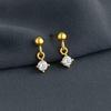 Minimal Dangling Solitaire Drop Stud Earring - Sterling Silver Yellow Plated
