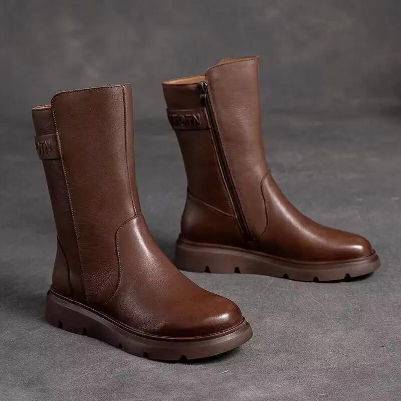 Mid Calf Shoes Woman New In Elegant With Low Heels Half High Boots for Women Large Size Warm Designer Luxury Quality Cosplay Pu