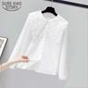 Spring Hollow Out Big Lapel Blouse Women Long Sleeve Korean Lace Stitching Loose Shirt Sweet Lace-up Embroidery Cotton Top 19498