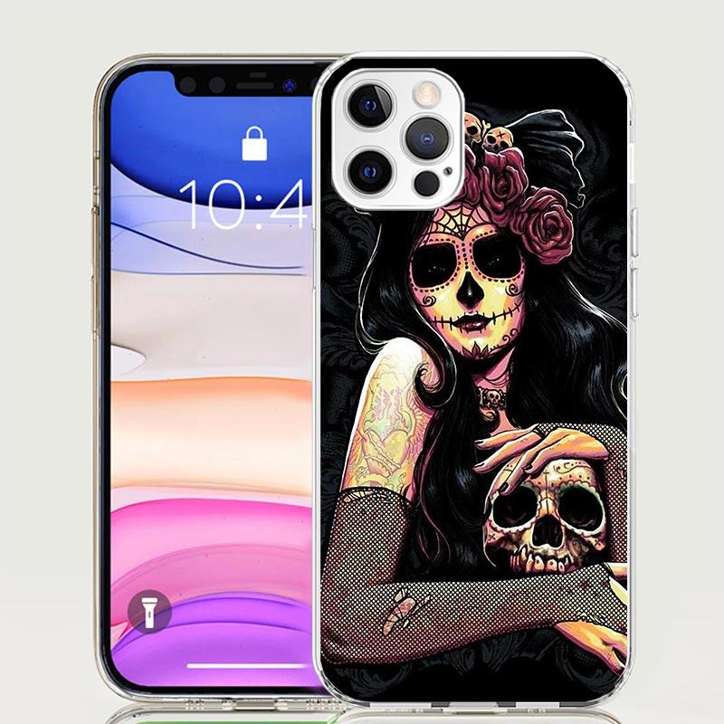 Catrina Beautiful Rose Girl Skull Case Phone Cover for Apple iphone 16 15 14 13 12 Mini 11 Pro Max 16E X XS XR 7 Plus 8 + SE 202