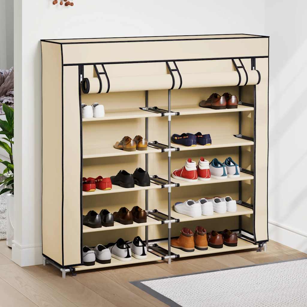 Shoe Cabinet with Cover Cream White 115 x 28 x 110 cm Fabric