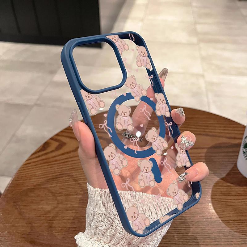 Милый чехол для телефона с изображением медведя, банта и сердца для iPhone 17 Pro Max 16 Plus 15 14 13 12 16E 17 Air Для Magsafe Беспроводная зарядка Магнитная крышка