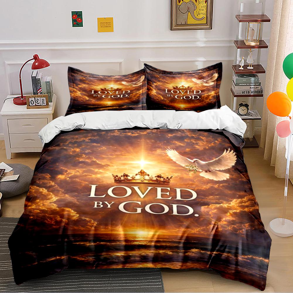 Loved by God Crown and Dove Bedding Set Bedding set (1 duvet cover, 2 pillowcases, duvet not included)