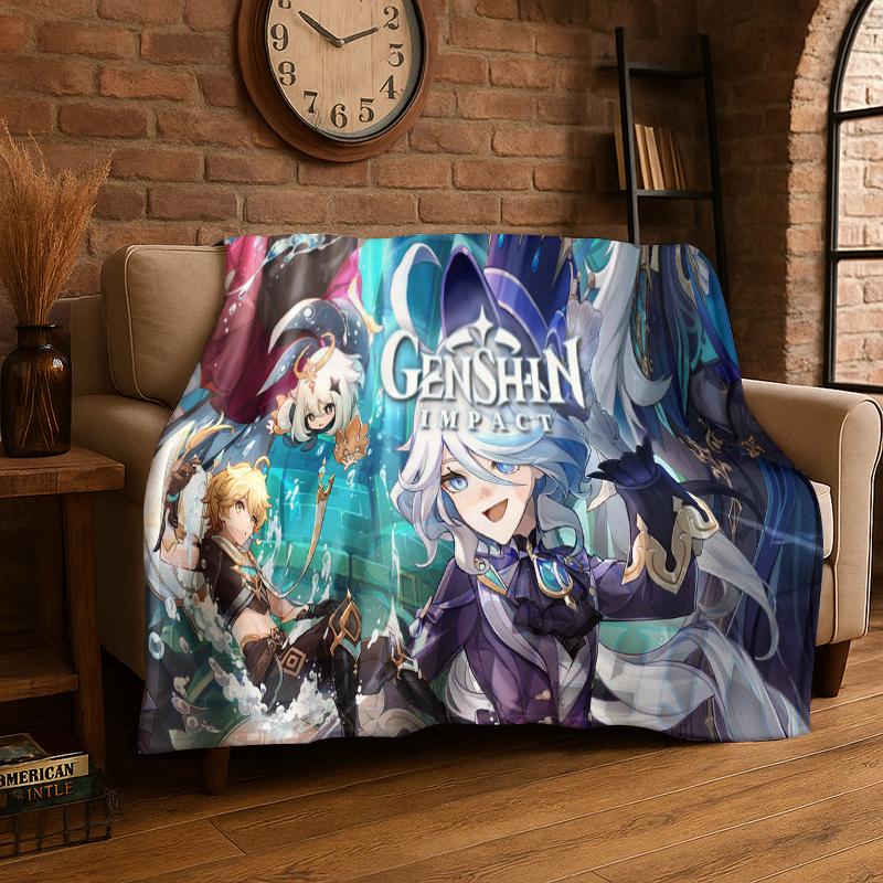 Новое мультяшное игровое фланелевое одеяло Genshin Impact, мягкое теплое плед для спальни, гостиной, кровати, путешествий, кемпинга, пикника, подарок