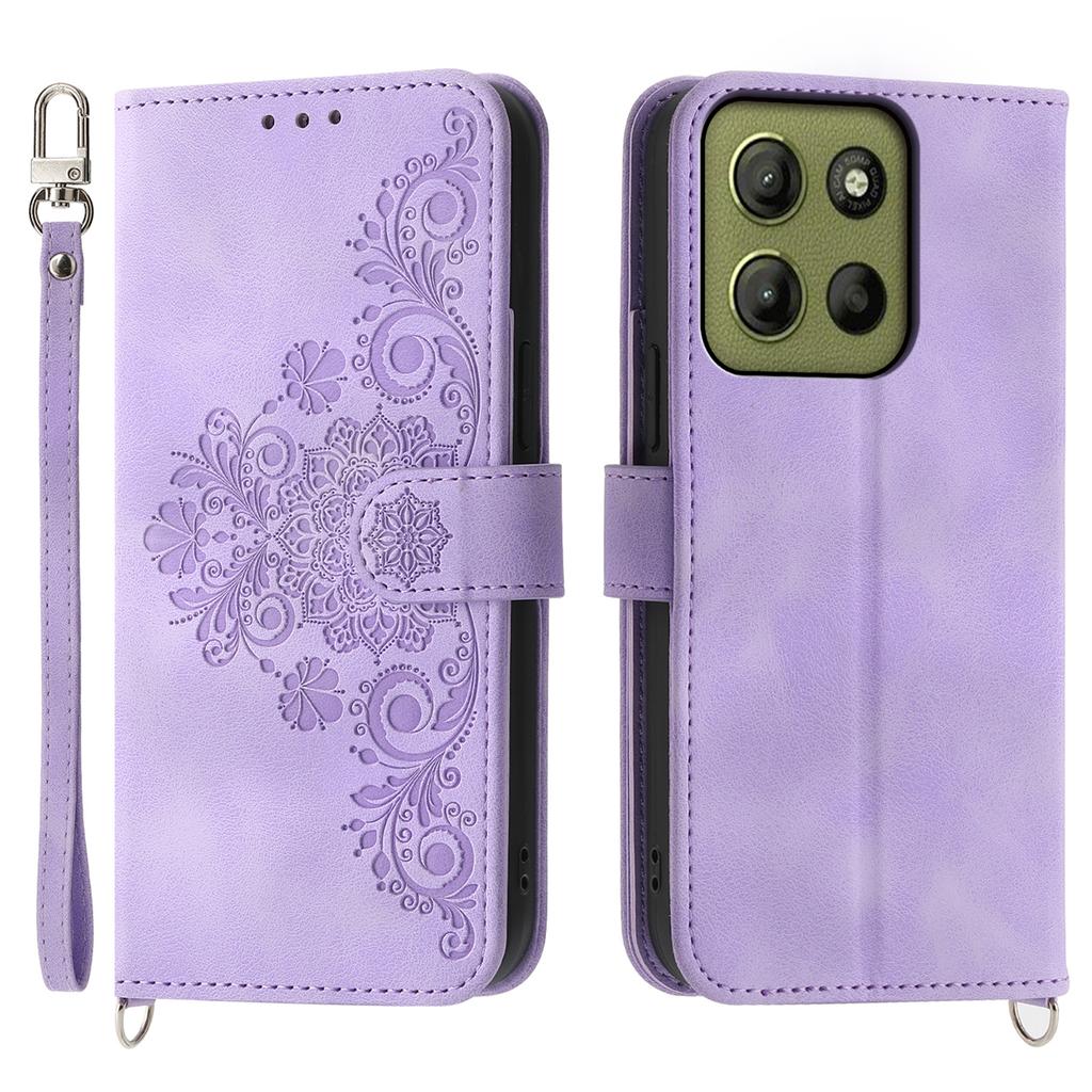 For Motorola Moto G15 4G Case Flower Pattern PU Leather Wallet Phone Cover with Strap