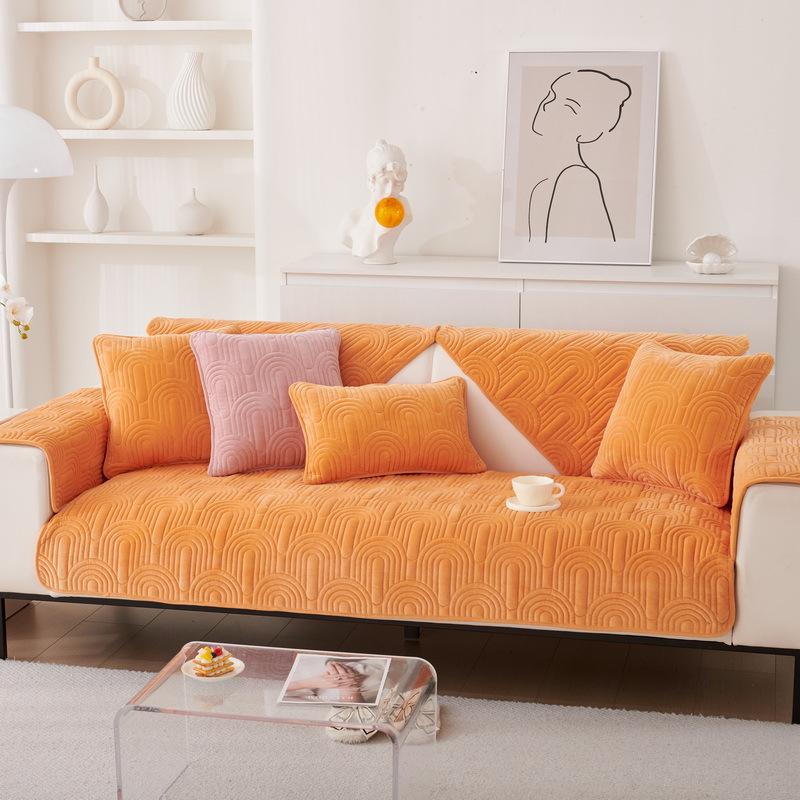 Подушка для дивана из кристального бархата, утолщенная вышитая наволочка для дивана, современный простой однотонный нескользящий чехол для дивана