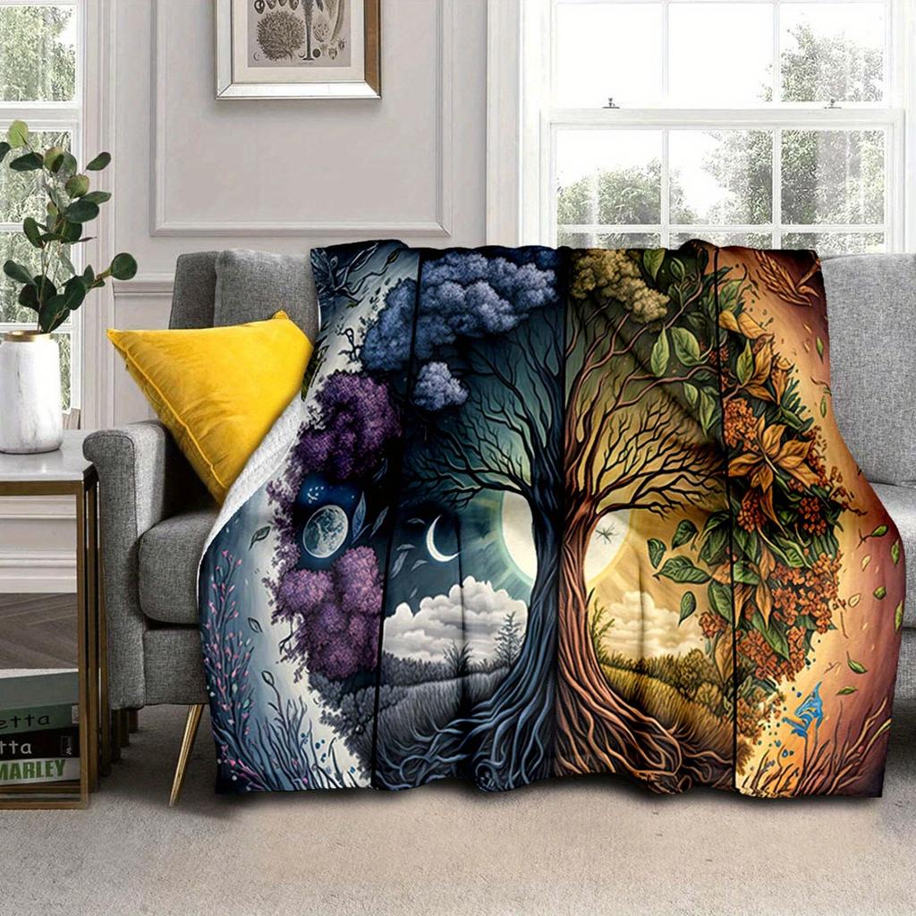 1pc Colorful Tree Printed Blanket,Soft And Comfortable Blanket, Travel Sofa Bed, Office Home Decor, Birthday Gift Blanket, Boys, Girls