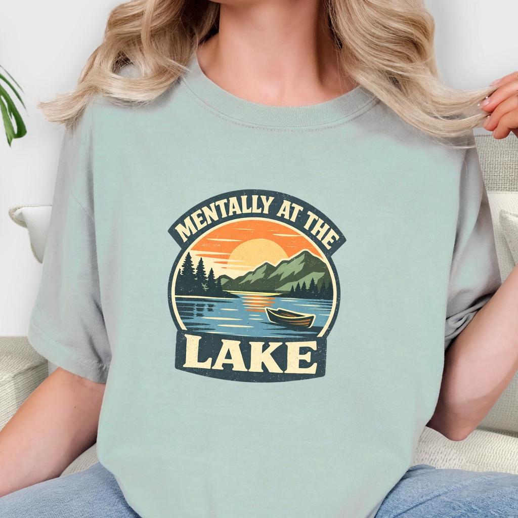 Mentally at the Lake Shirt and kids tshirt, Vintage Lake Graphic Tee for Summer Vacation