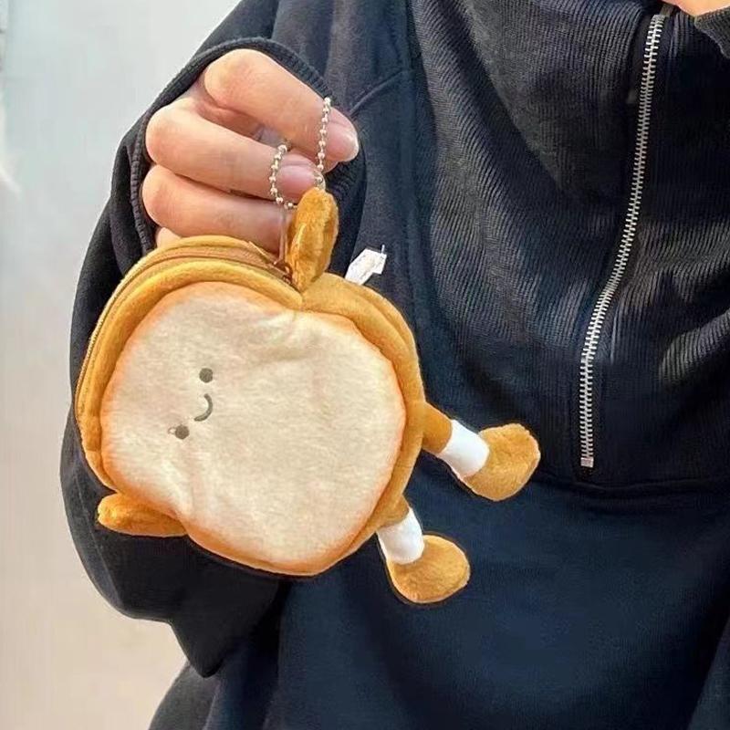 Плюшевый кошелек для тостов, хлеб, милая мини-монета, портативная плюшевая ключ-карта, сумка для хранения наушников, кошелек, подвеска, брелок для девочек, подарки, игрушки