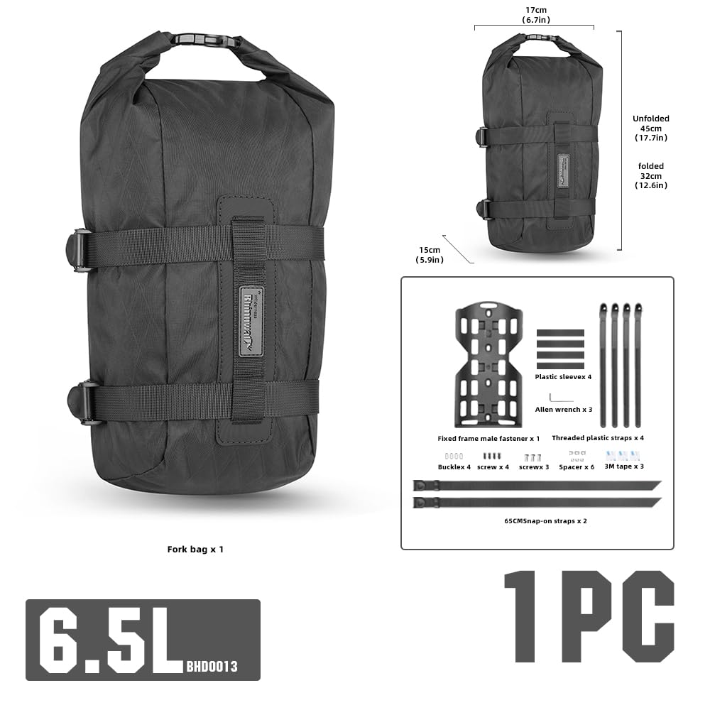 Rhinowalk Bicycle Front Fork Bag, Waterproof Bike Pannier Saddlebag, 6.5L for E-Scooter, Mountain Bike, Road Bike Accessories - Black (1 Piece)