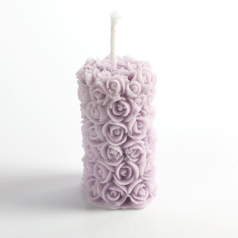 Handmade Rose Column Aromatherapy Candle - Carved, Smokeless, Fragrant, Decorative Ornament and Gift.
