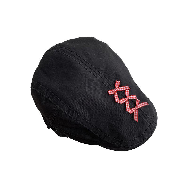 Trendy Retro Womens Beret Hat With Bowknot Cotton Blend Newsboy In Black Fall