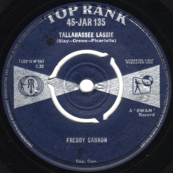 7-дюймовая пластинка FREDDY CANNON Tallahassee Lassie 45JAR135 Top Rank 1959 UK Rock Б/у