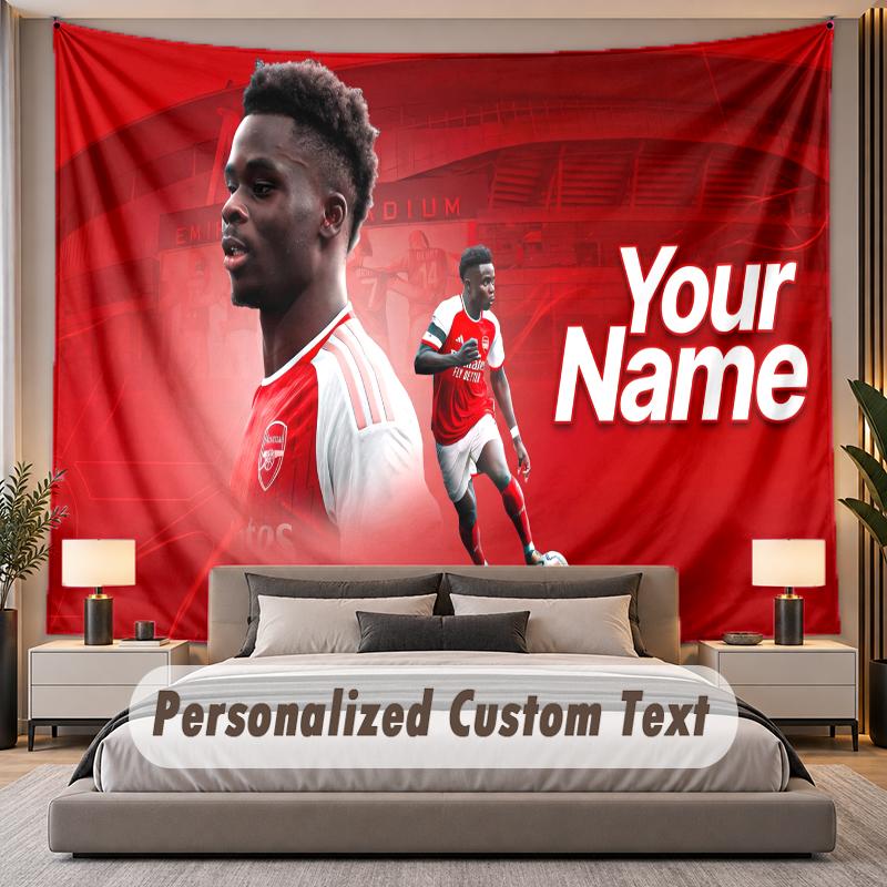Custom Name Text Tapestry Bukayo Saka Personalized Polyester Wall Tapestry For Bedroom And Room