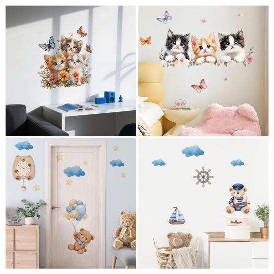 Cartoon Wall Stickers Cute Animals Wall Decal Elephant Bear Cat PVC Mural Art for Baby Nursery Kids Bedroom Playroom Classroom Wall