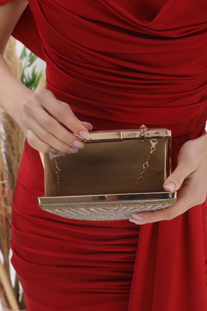 Women's Stylish and Useful Evening Dress Bag Women's Black Color Triangle Stone Evening Dress Clutch Portfolio Bag