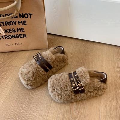 Женские туфли из овечьей шерсти, которые носят осенью и зимой, нежные женские теплые хлопковые туфли на женской 5-сантиметровой толстой подошве, бархатные туфли-бобы на одной педали