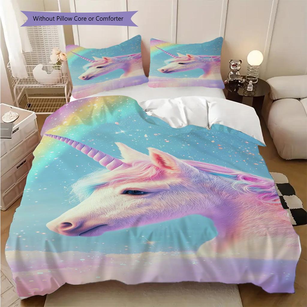 Magical Unicorn Rainbow Fantasy Threepiece Set 1 Duvet Cover 2 Pillowcase Without Core Christmas Birthday Gift Duvet Cover And Pillowcase