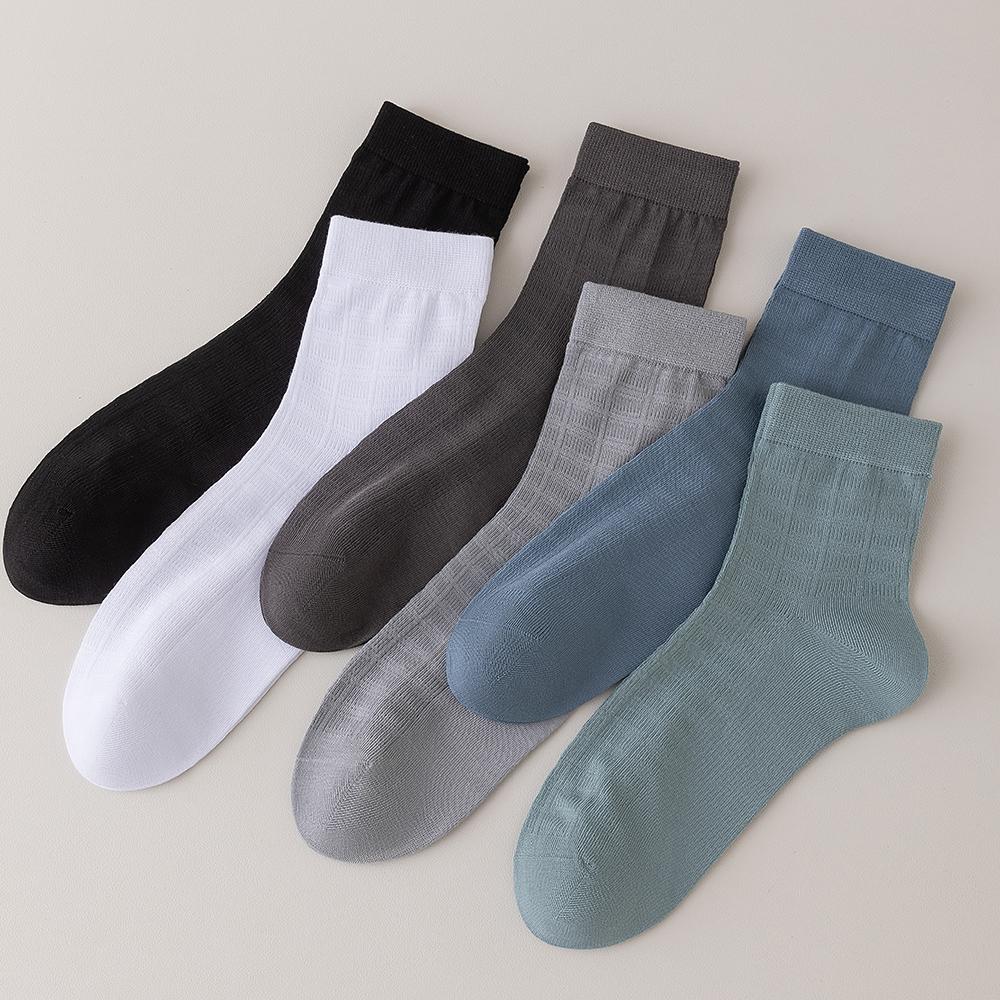 6 пар мужских летних носков из бамбукового волокна, сетчатые, дышащие, деловые, модные, однотонные, черные, белые, с защитой от запаха, впитывающие влагу