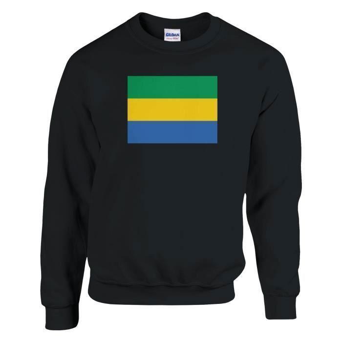 Толстовка - PIXELFORMA - Drapeau du Gabon - Manches longues - Col arrondi - Noir