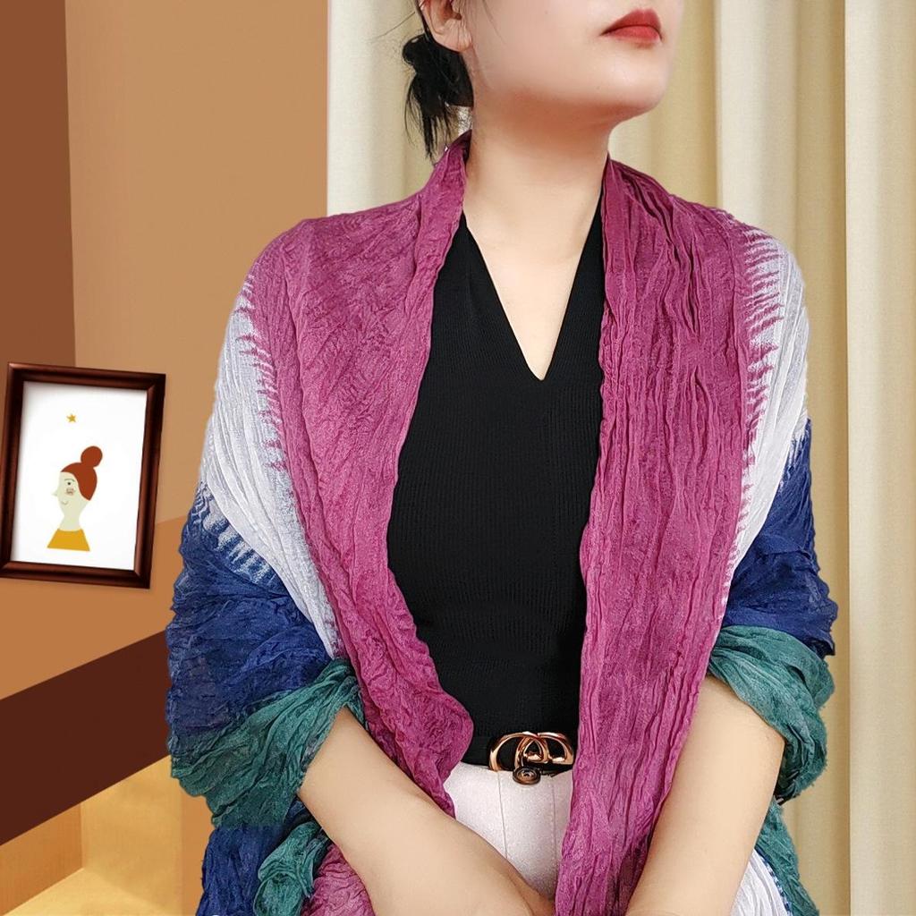Trendy Gradient Cotton-Linen-Silk Scarf/Shawl for Women - Sun Protection & Dual-Use for All Seasons
