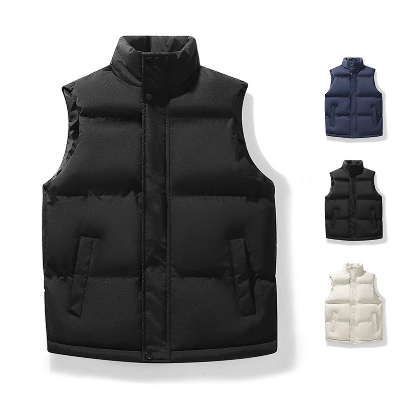 Vest Men's Autumn and Winter Trendy Stand Collar Waistcoat Warm Vest Solid Color Simple Sports Leisure Jacket