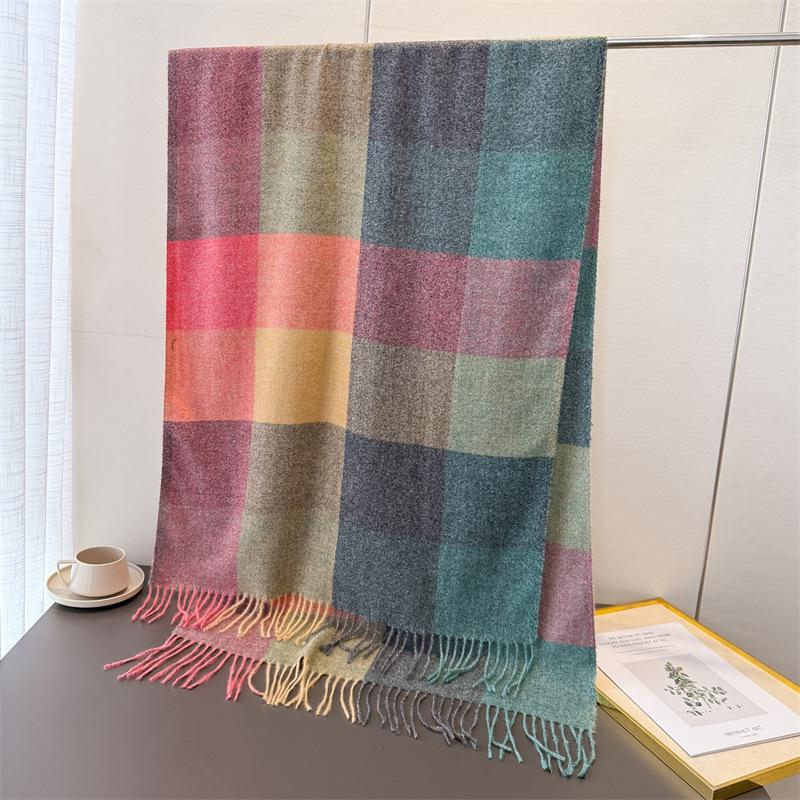 New Winter Fashion Plaid Scarf for Women Men Classic Warm Chunky Soft Cashmere Feel Scarves Match Overcoat Knitted Shawl