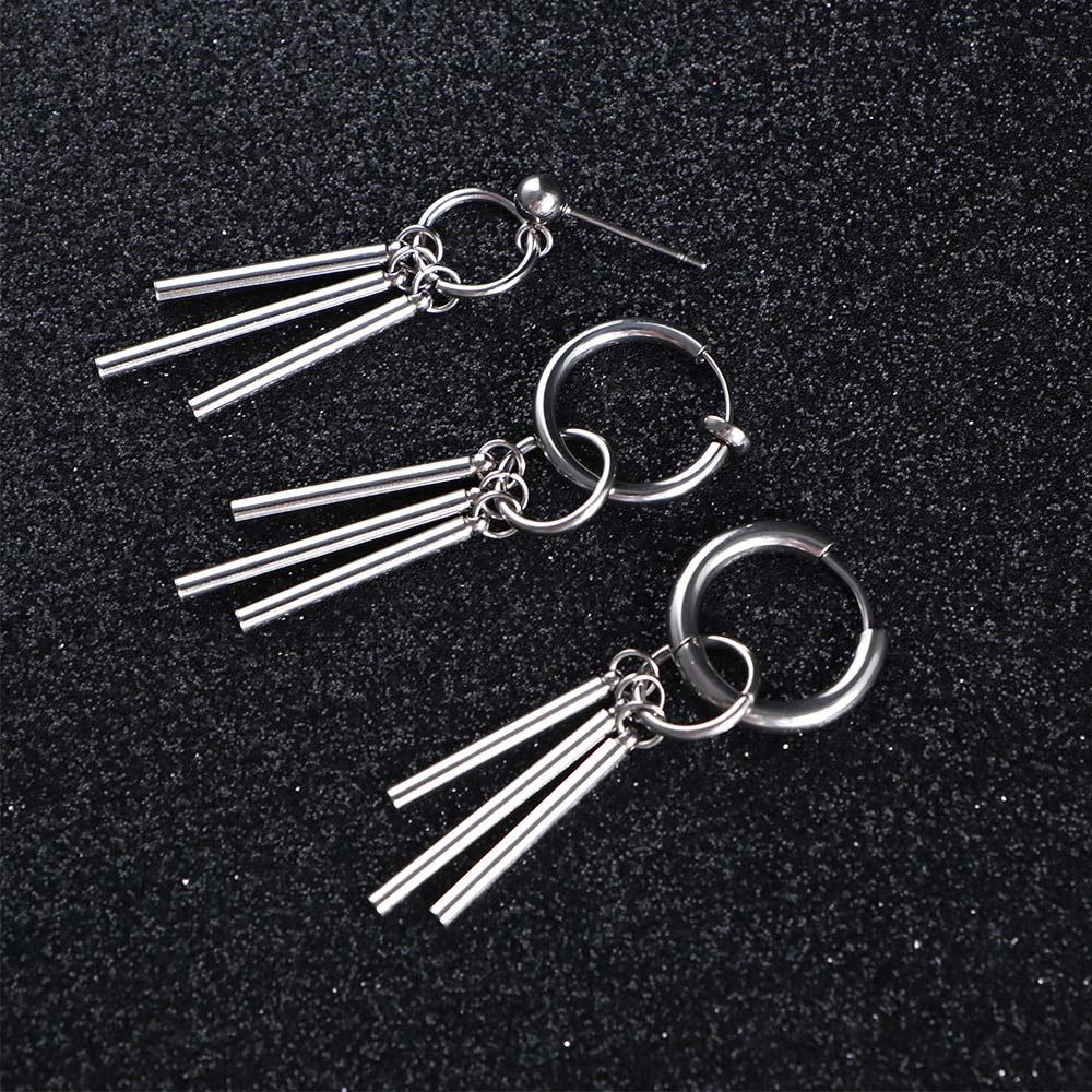 Хип-хоп Круглые женские серьги-клипсы из нержавеющей стали Мужские серьги-кисточки Серьги-кольца