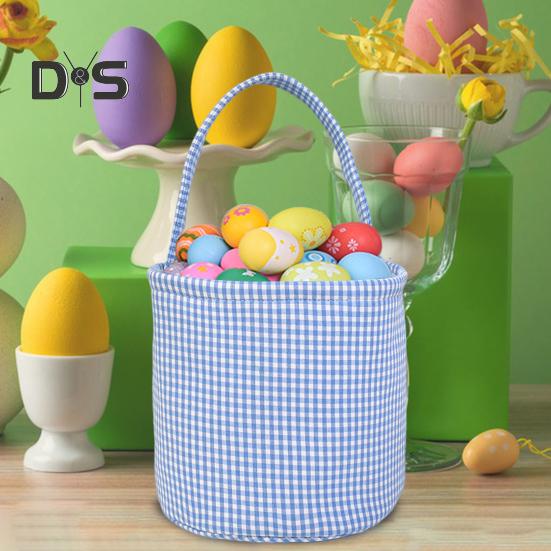 Пасхальное ведерко в клетку для детей, сумка для хранения в детской, подарочная корзина для новорожденных с ручкой для вечеринок по поиску пасхальных яиц