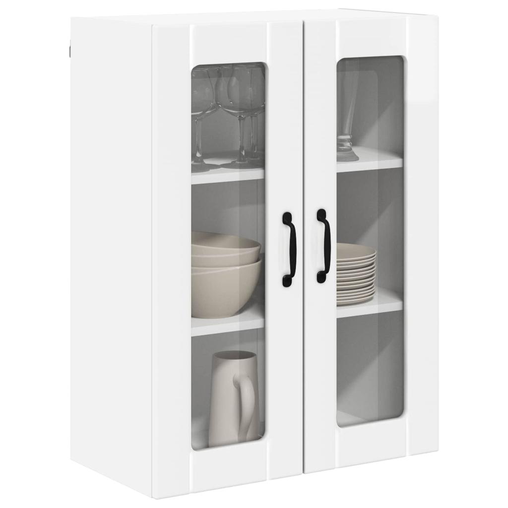 Lucca Wall Mounted Glass Cabinet High Gloss White 60 x 31 x 80 cm