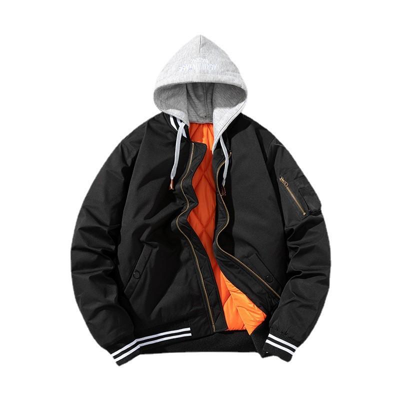 Mens Oversized Baseball Jacket With Hooded Collar Loose Fit Casual Cotton Outerwear Winter