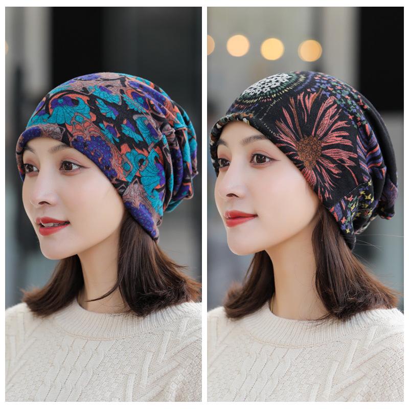 Универсальные корейские женские шапки на осень/зиму: Головной платок, баотоу, пуловер, шейный платок, принт, ворс и защитные уши