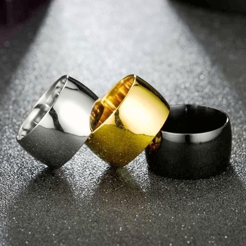 HNSP 12MM Wide Stainless Steel Smooth Ring For Men Punk Jewelry Finger Accessories Male