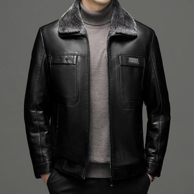 Осенняя и зимняя кожаная куртка для мужчин среднего возраста с утолщенным мехом для папы