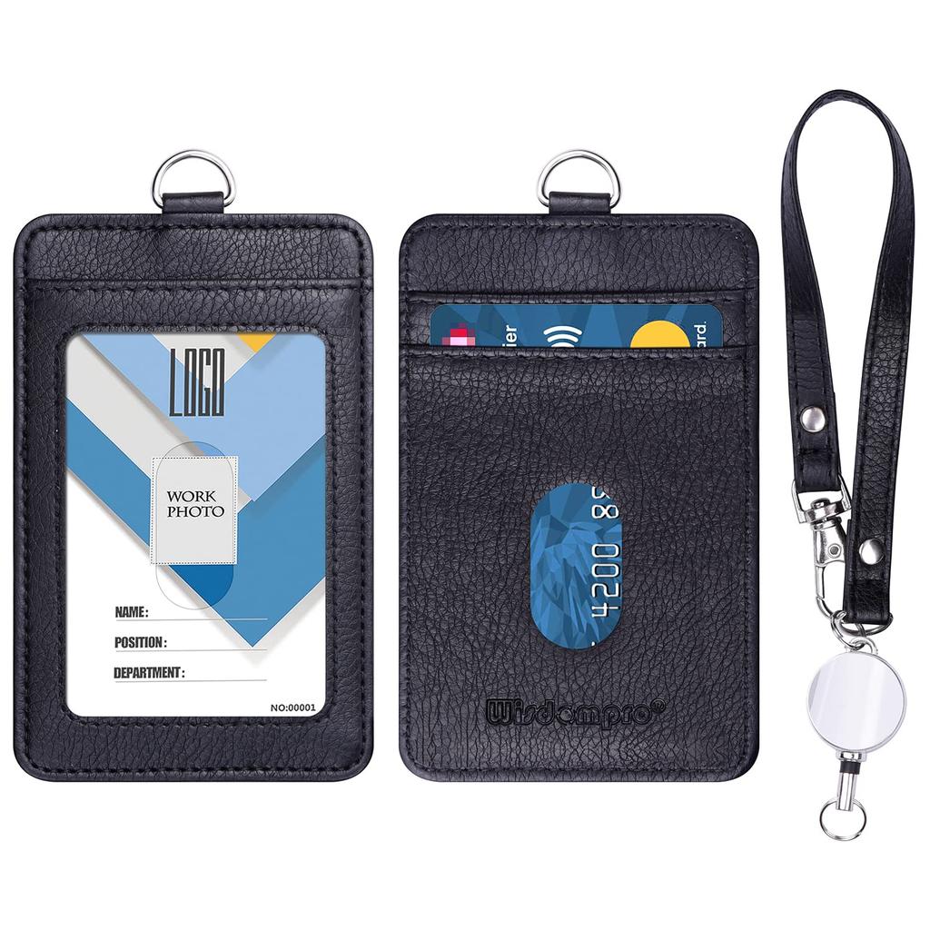 Wisdompro Pass Commuter Pass Case with Card Employee ID Name Card PU For Black Case, Reel, Vertical, Double-Sided, ID/IC Case, Case, Holder, Leather,