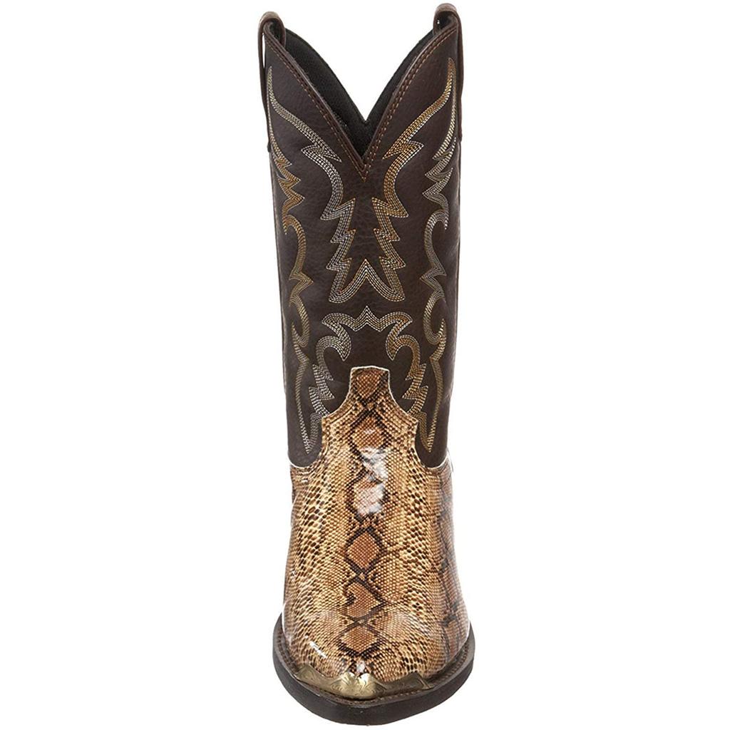 Snake Pattern Mid-calf Western Cowboy Boots Gold Silver Handmade Leather Shoes for Men's Punk Riding Boots Zapatillas Zapatillas