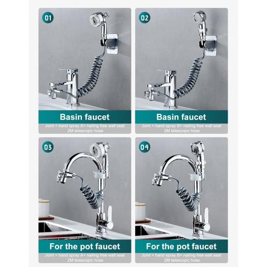 Водосберегающий внешний душевой комплект с пружинным шлангом, многофункциональная насадка для смесителя для раковины, гибкий пружинный дизайн, смеситель для раковины