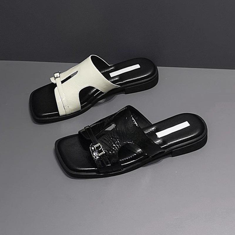 Модные женские квадратные сандалии-балетки шлепанцы летняя женская обувь 2025 тренд пляжные шлепанцы повседневная обувь комфортные шлепанцы с открытым носком женские