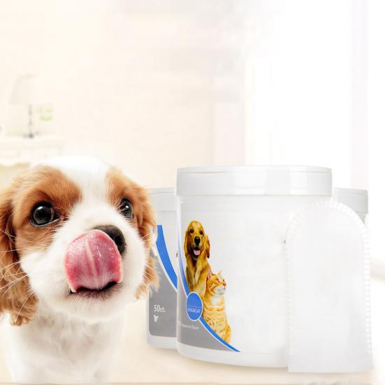 50Pcs/Box Puppy Cat Dog Dental Oral Teeth Cleaning Care Wet Wipe Pet Supplies