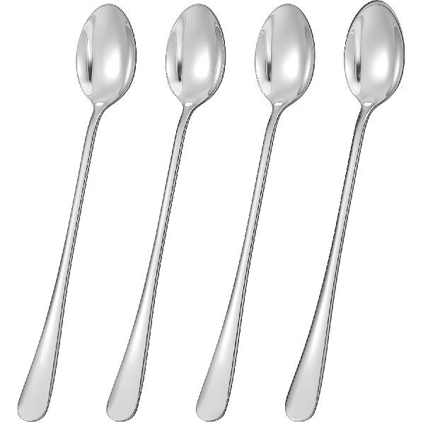 4Pcs Teaspoons, Stainless Steel Iced Tea Spoons, Long Spoons For Stirring, Stainless Steel Large Tablespoons, Metal Cutlery Spoon, Long Handle Iced