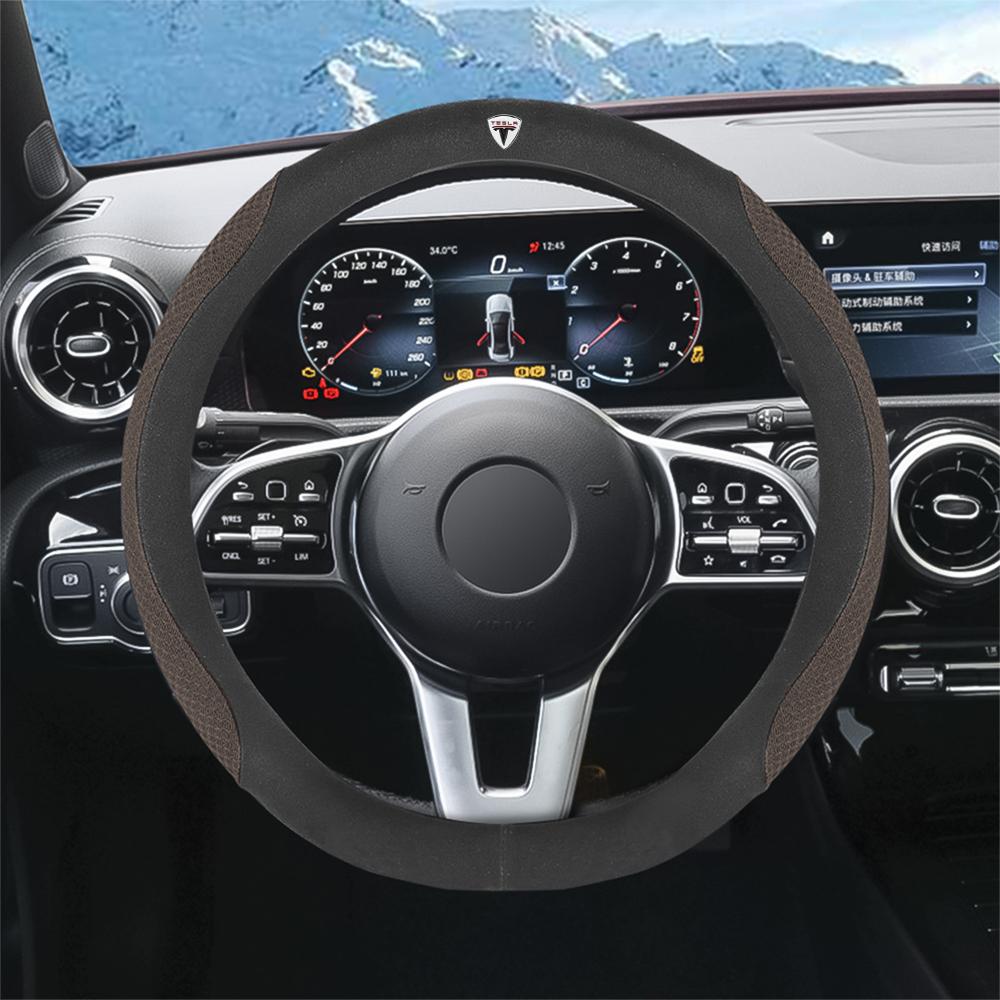 CRCUD1 Universal Car Carbon Fiber Steering Wheel Cover Leather PU Anti Slip For Tesla Model 3 Model Y Model S Model X Cybertruck Coil