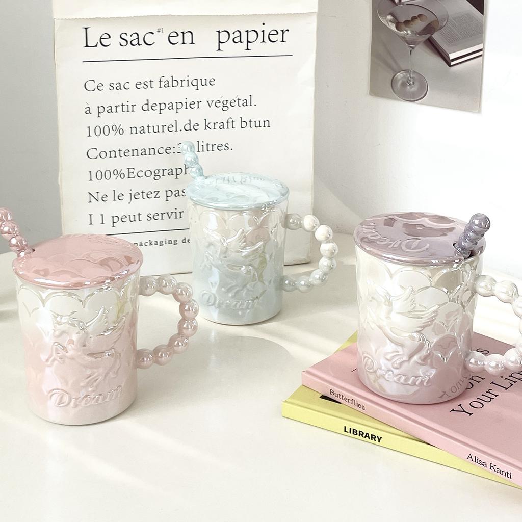 Керамическая кружка с крышкой и ложкой, кружка для ветра, для девочек, высокая ценность, стакан для воды, для пар, офисная кофейная кружка