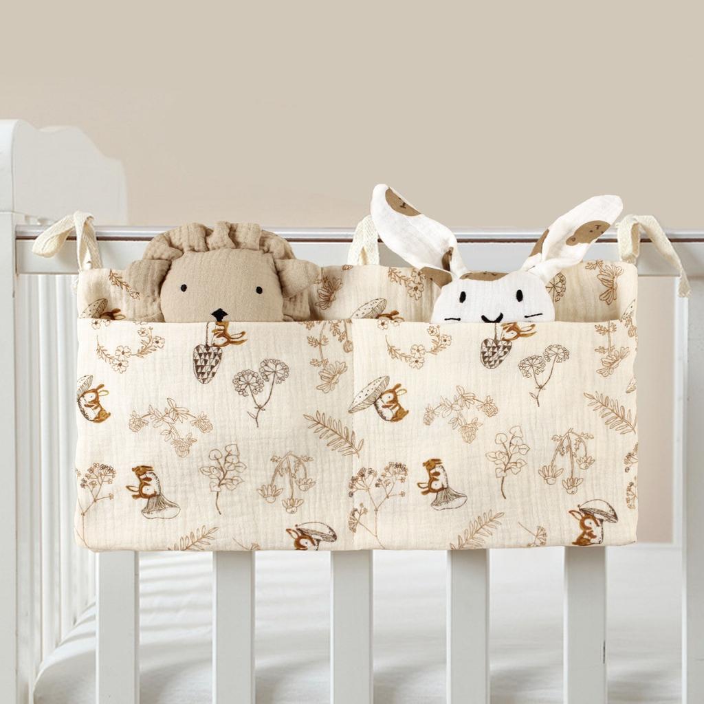 Baby Bedside Organizer Storage Bag with 2 Pockets for Toys Diaper Baby Cribs Storage Bag Multifunctional Hanging Pocket